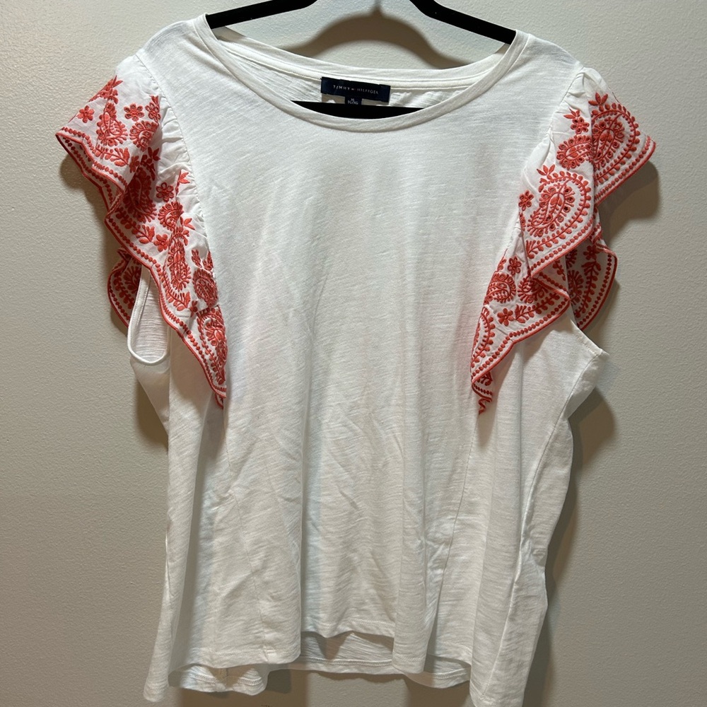 Tommy Hilfiger White Blouse with Pink Embroidered